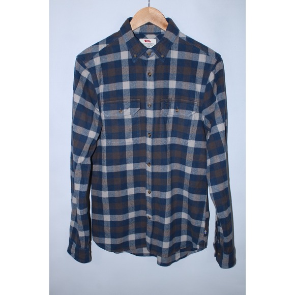 Fjallraven Men's Medium Slim Fit Multicolor Blue Check Long Sleeve Flannel Shirt - Picture 1 of 13